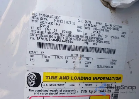 2023 Ford Expedition Limited из США, поврежденный, VIN 1FMJU1K84PEA42665